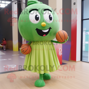 Olive Miso Soup mascot costume character dressed with a Ball Gown and Shoe laces