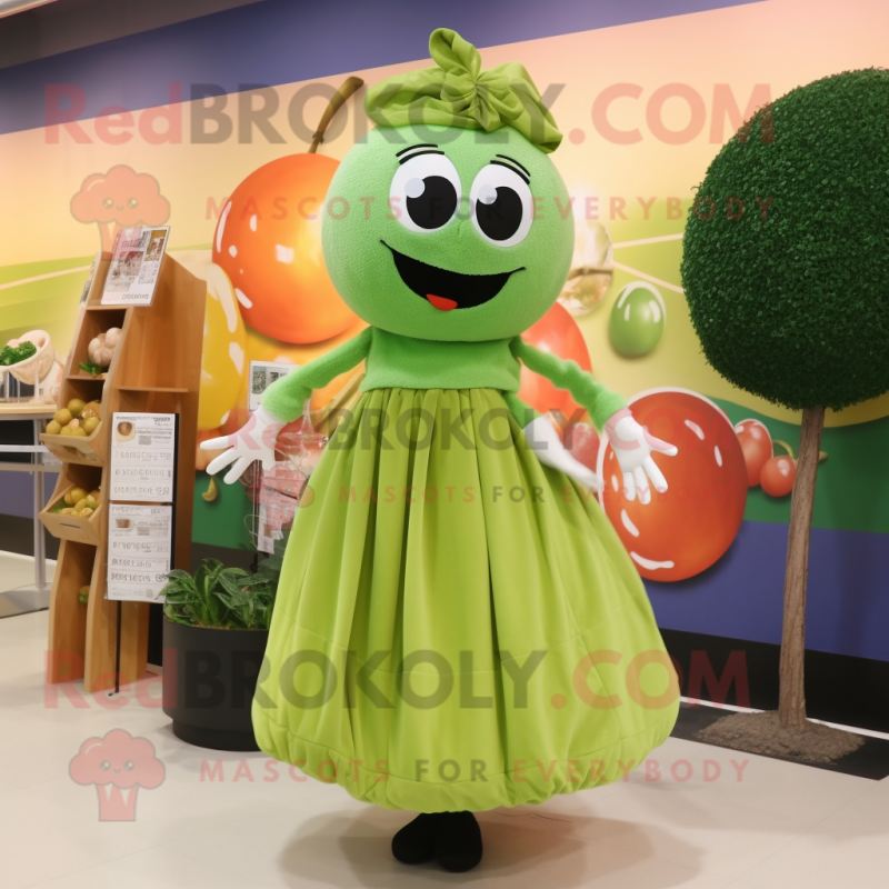 Olive Miso Soup mascot costume character dressed with a Ball Gown and Shoe laces