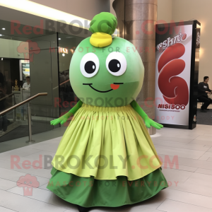 Olive Miso Soup mascot costume character dressed with a Ball Gown and Shoe laces