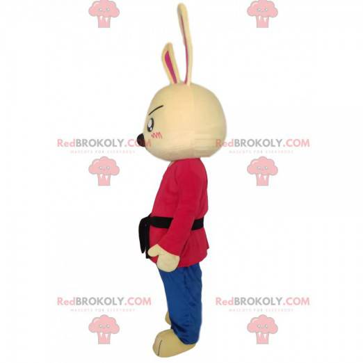 Kaninchenmaskottchen mit einem schwarzen Gürtel - Redbrokoly.com