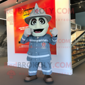 Silver Fire Fighter mascot costume character dressed with a Board Shorts and Shoe clips