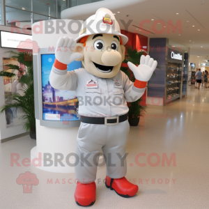 Silver Fire Fighter mascot costume character dressed with a Board Shorts and Shoe clips