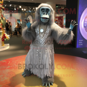 Silver Orangutan mascot costume character dressed with a Circle Skirt and Headbands