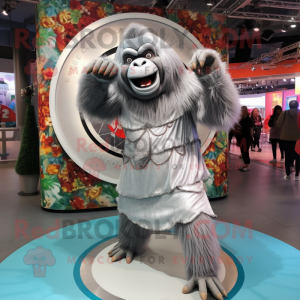 Silver Orangutan mascot costume character dressed with a Circle Skirt and Headbands