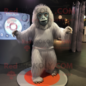 Silver Orangutan mascot costume character dressed with a Circle Skirt and Headbands