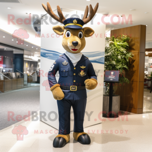 Navy Deer mascot costume character dressed with a T-Shirt and Belts