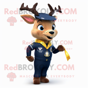 Navy Deer mascot costume character dressed with a T-Shirt and Belts