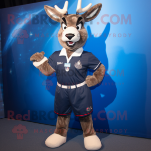Navy Deer mascot costume character dressed with a T-Shirt and Belts