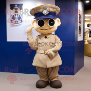 Tan Navy Soldier mascot costume character dressed with a A-Line Skirt and Hats