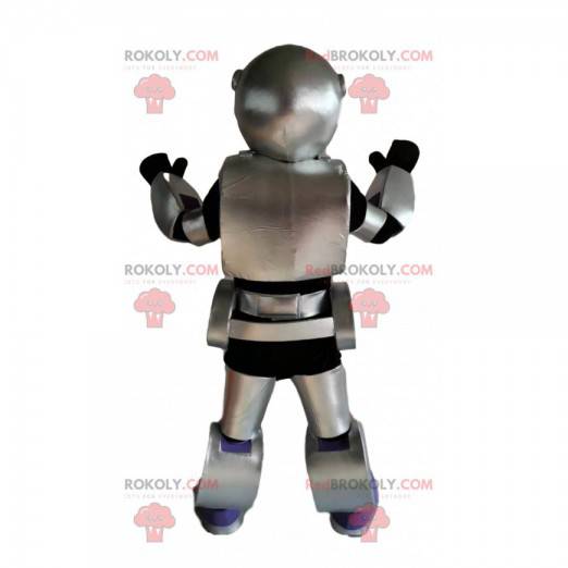 Mascotte de robot gris et noir. Costume de robot -