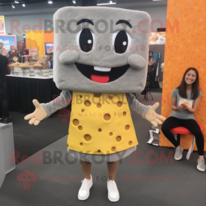 Gray Grilled Cheese Sandwich mascot costume character dressed with a Pencil Skirt and Shoe laces