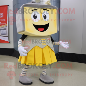 Gray Grilled Cheese Sandwich mascot costume character dressed with a Pencil Skirt and Shoe laces