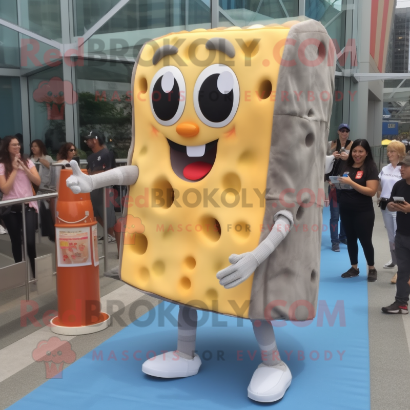 Gray Grilled Cheese Sandwich mascot costume character dressed with a Pencil Skirt and Shoe laces