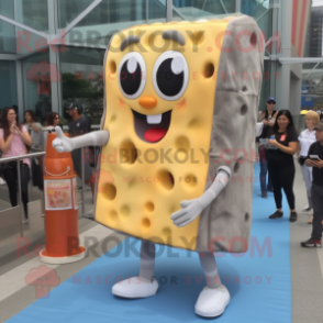 Gray Grilled Cheese Sandwich mascot costume character dressed with a Pencil Skirt and Shoe laces