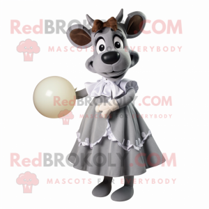 Gray Guernsey Cow mascot costume character dressed with a Ball Gown and Bow ties