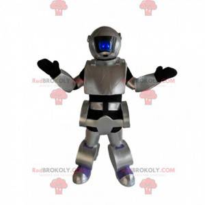 Graues und schwarzes Robotermaskottchen. Roboterkostüm -