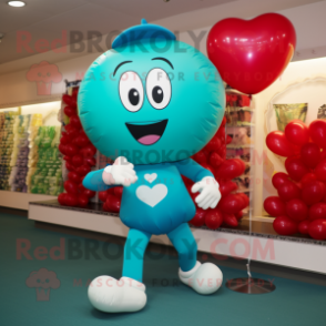 Teal Heart Shaped Balloons mascot costume character dressed with a Running Shorts and Caps