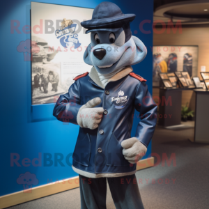 Navy Goulash mascot costume character dressed with a Leather Jacket and Ties