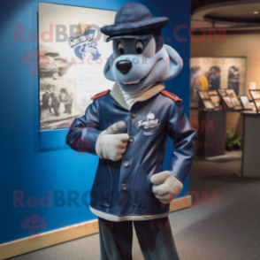 Navy Goulash mascot costume character dressed with a Leather Jacket and Ties