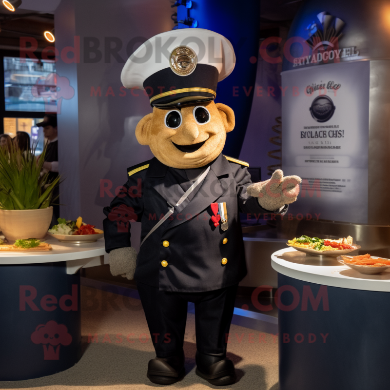 Navy Goulash mascot costume character dressed with a Leather Jacket and Ties Navy Goulash mascot costume character dressed with a Leather Jacket and Ties