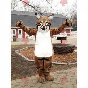 Mascot brown white and black lynx with beautiful green eyes -