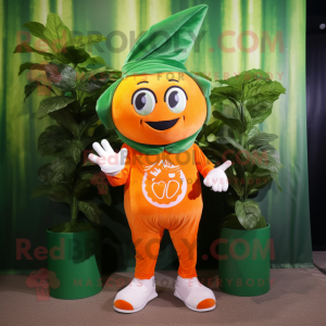 Orange Spinach mascot costume character dressed with a T-Shirt and Keychains