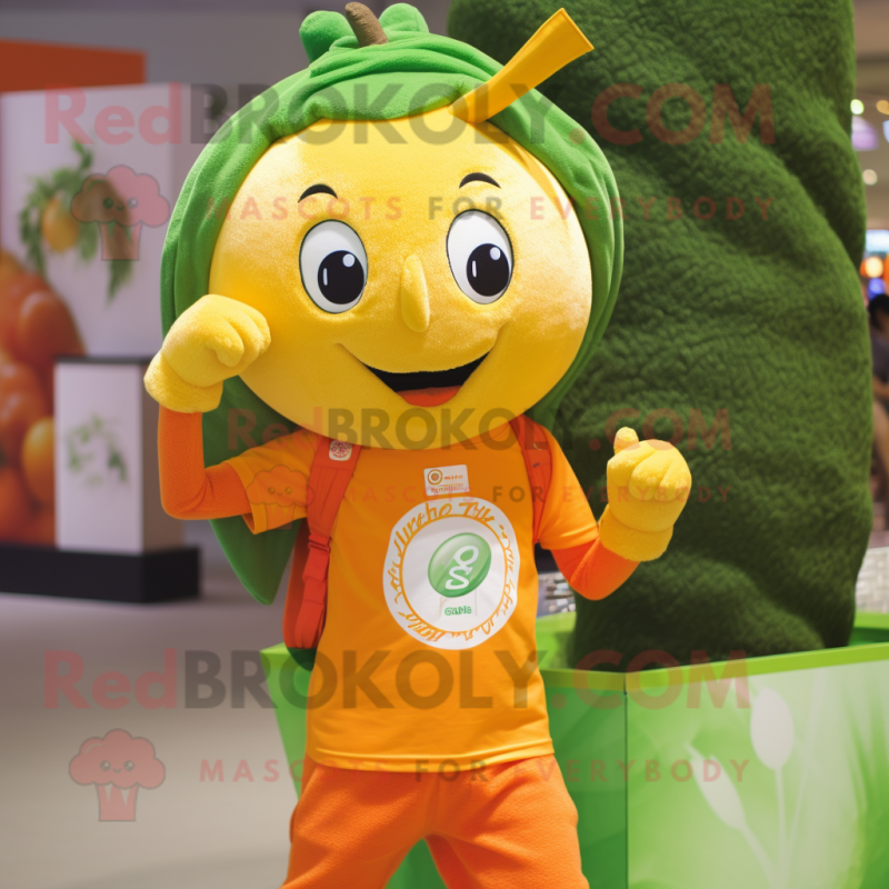 Orange Spinach mascot costume character dressed with a T-Shirt and Keychains