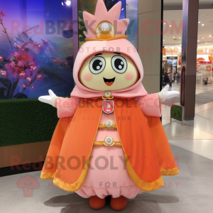 Peach Queen mascot costume character dressed with a Parka and Shawls