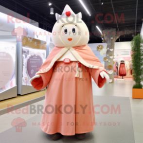 Peach Queen mascot costume character dressed with a Parka and Shawls