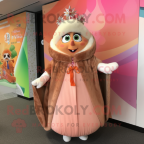 Peach Queen mascot costume character dressed with a Parka and Shawls