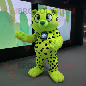 Limegrønn leopard maskot...