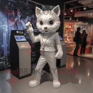 Silver Cat maskot kostym...