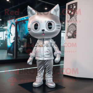 Silver Cat maskot kostym...