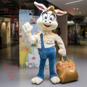 Cream Gazelle mascot costume character dressed with a Boyfriend Jeans and Handbags
