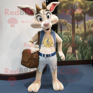 Cream Gazelle mascot costume character dressed with a Boyfriend Jeans and Handbags