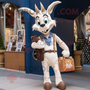 Cream Gazelle mascot costume character dressed with a Boyfriend Jeans and Handbags