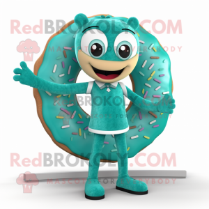 Teal Bagels mascot costume character dressed with a Playsuit and Rings