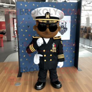 Black Navy Soldier mascot costume character dressed with a Shorts and Hairpins