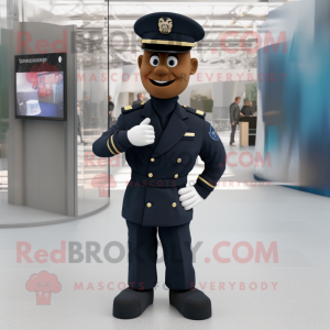 Black Navy Soldier mascot costume character dressed with a Shorts and Hairpins
