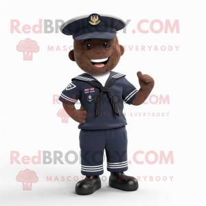 Black Navy Soldier mascot costume character dressed with a Shorts and Hairpins