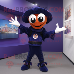 Navy Spider mascot costume character dressed with a Long Sleeve Tee and Beanies