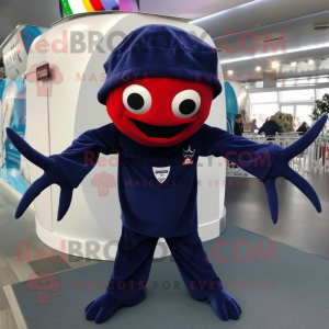 Navy Spider mascot costume character dressed with a Long Sleeve Tee and Beanies