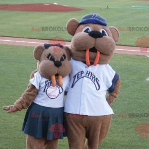 2 mascotas de castores marrones con grandes dientes -