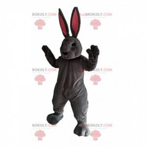 Maskot šedého králíka s obrovskými růžovými ušima -
