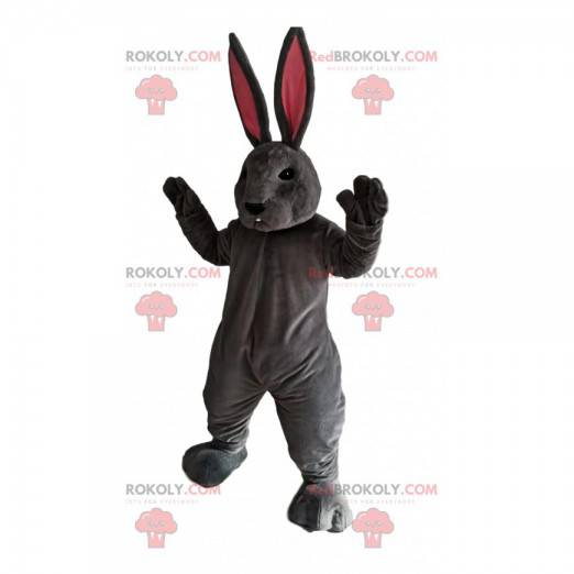 Gray rabbit mascot with huge pink ears - Redbrokoly.com