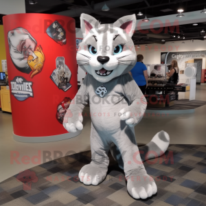 Silver Bobcat mascot costume character dressed with a V-Neck Tee and Earrings