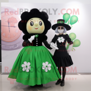 Black Four Leaf Clover mascot costume character dressed with a Dress and Watches