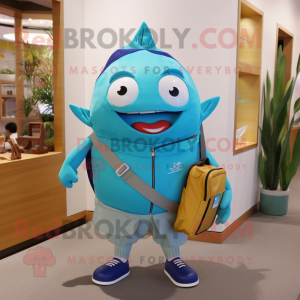 Cyan Tonfisk maskot kostym...