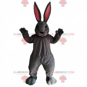 Grå kanin maskot med enorme lyserøde ører - Redbrokoly.com