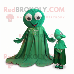 Forest Green Octopus mascot costume character dressed with a A-Line Skirt and Coin purses